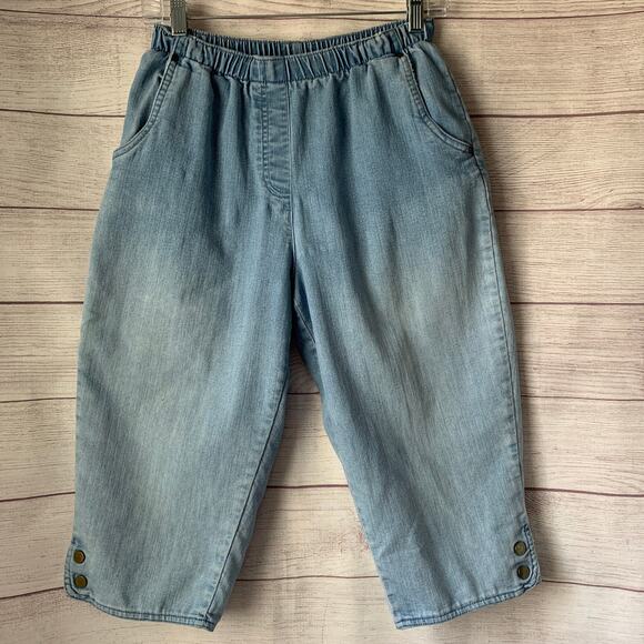 Allison Daley Retro Denim Jean Capris Pull On Button Detail Legs Size 6 Petite - Picture 14 of 16